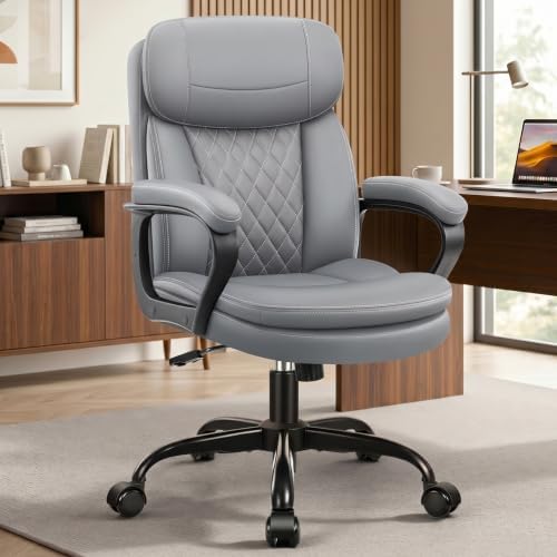 Leather Office Chair, Computer Desk Chair with Dual Back Support