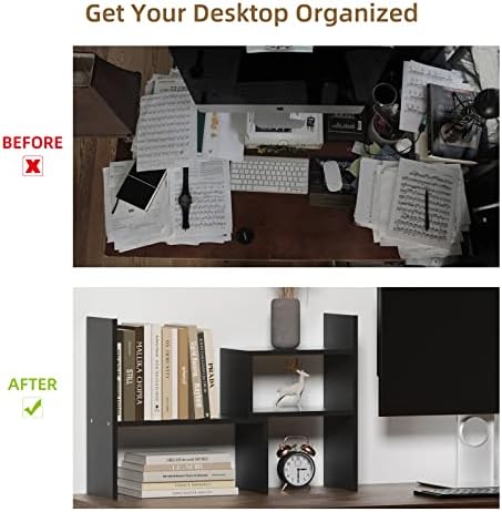 TY ARTS & CULTURE Expandable Black Wood Desktop Organizer-Desk Bookshelf