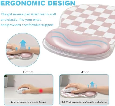 Checkered Mouse Pad with Gel Wrist Rest Support, Ergonomic Cooling Mousepad