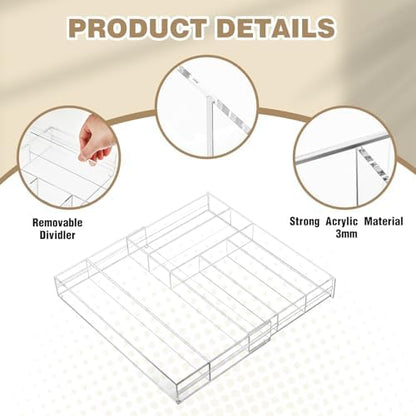 Briwooody 2 Pcs Acrylic Drawer Organizer, 15 x 18 x 2'', 7 Compartments