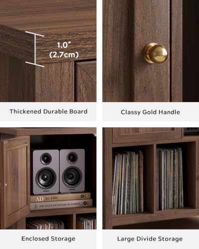 Record Player Stands Set of 2, Modern Vinyl Media Cabinet, Brown