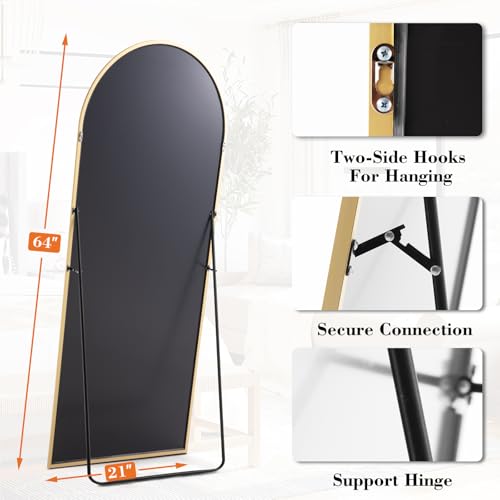 64"x21" Arched Full Length Floor Mirror, Full Body Mirror, Gold