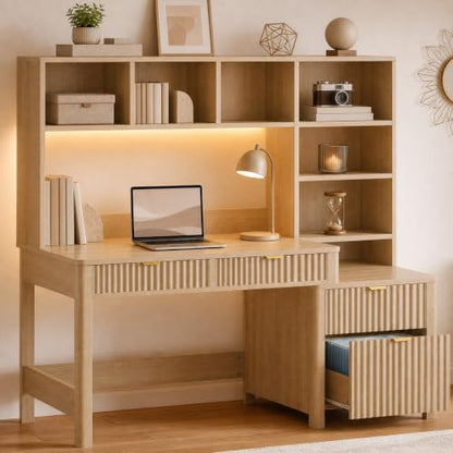 61 Inch Computer Desk with Hutch and Drawers