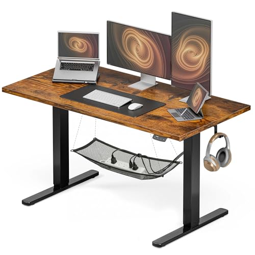 48x24 Electric Standing Desk with Cable Net, Rustic Brown