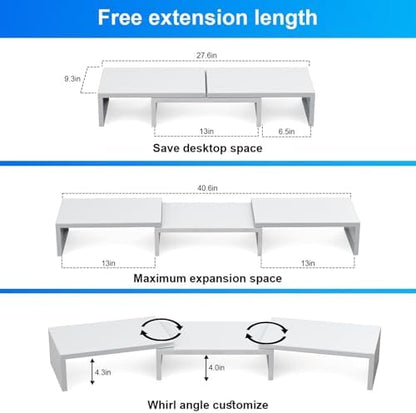Desk Organizers and Accessories, Dual Monitor Stand Riser, Monitor Desk Shelf for Desktop Organization (White)