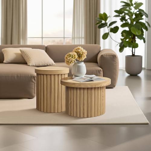 LuxenHome 23.5" Small Round Coffee Table, Fluted Accent Table Living Room