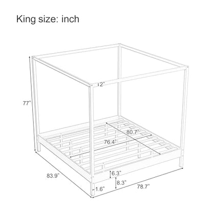Wooden Canopy Bed with Four Posters, King Size Canopy Bed Frame & 8.3" Storage Space Under Bed, Solid Wood Slats Support, No Box Spring Needed, Easy Assembly, Natural