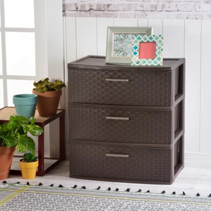 Wide 3 Drawer Weave Tower, Home Organizer, Espresso