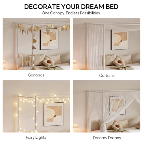 Twin Daybed with Trundle, Canopy Bed with Pop Up Trundle, White