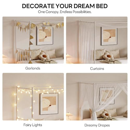 Twin Daybed with Trundle, Canopy Bed with Pop Up Trundle, White