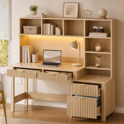 61 Inch Computer Desk with Hutch and Drawers