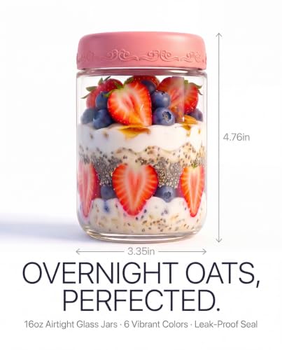 6-pack 16 oz Overnight Oats Containers with Lids