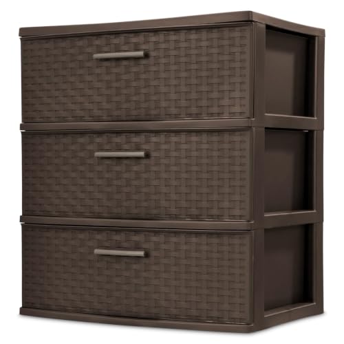 Wide 3 Drawer Weave Tower, Home Organizer, Espresso