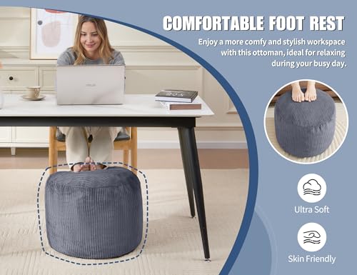 Pouf Ottoman, Corduroy Round Gray Foot Stools Ottomans, 20x15in