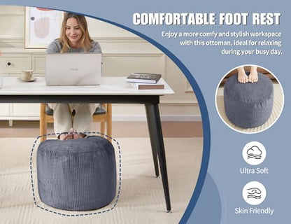 Pouf Ottoman, Corduroy Round Gray Foot Stools Ottomans, 20x15in