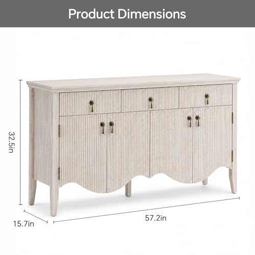 57" Fluted Sideboard Buffet with Storage, 4 Doors & 3 Drawers, Oak