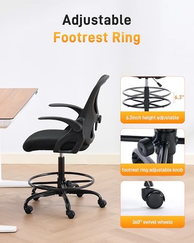 LukkDys Drafting Chair with Arms, Tall Office Chair for Standing Desks