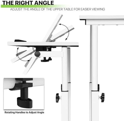 Magshion Rolling Standing Desk with Wheels, Height Adjustable Laptop Desk for Walking Pad, Mobile Workstation with Tilt Top, 28" to 46" Height Range for Home Office & Small Spaces, White