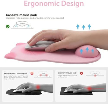 Gel Mouse Pad with Wrist Rest for Mouse Ergonomic Cat Mouse Wrist Rest Non-Slip Silicone Cute Mousepad with Wrist Support for Computer Desk Gaming Laptop Home Office Desk Accessories Pink