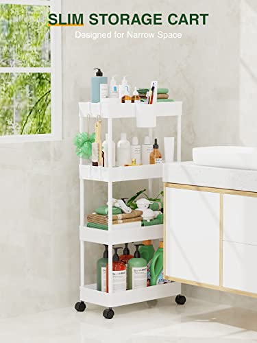Slim Rolling Storage Cart - 4 Tiers Bathroom Organizer Utility Cart