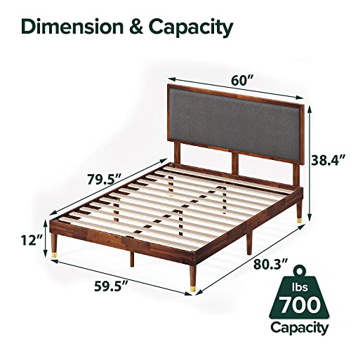 Raymond Wood Platform Bed Frame with Adjustable Upholstered Headboard, Solid Wood Foundation, Wood Slat Support, No Box Spring Needed, Easy Assembly, Queen