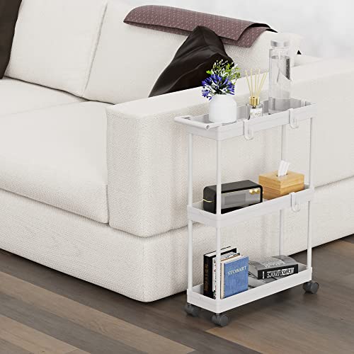 3-Tier Slim Rolling Cart w/Handle 5.5" Wx27.5 H, White