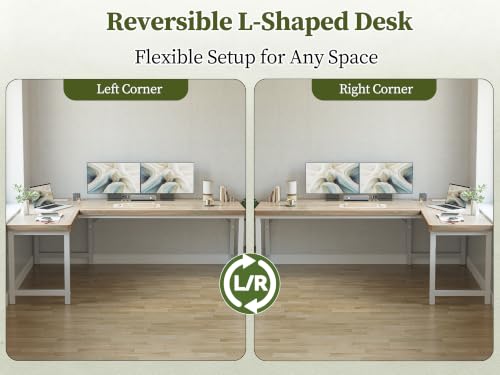 63 Inch L Shaped Computer Desk with Power Outlets, 1" Thick Desktop