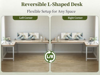 63 Inch L Shaped Computer Desk with Power Outlets, 1" Thick Desktop
