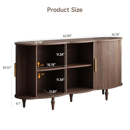 63" Fluted Sideboard Buffet Cabinet with Storage (Walnut)