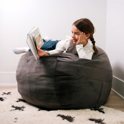 Big Joe Fuf 3.5Ft Foam Bean Bag Chair for Kids, Teens, Teddy Gray Plush Soft Polyester, 3.5 Foot Large Ultra-Soft Seat for Gaming, Bedroom, Reading Nook