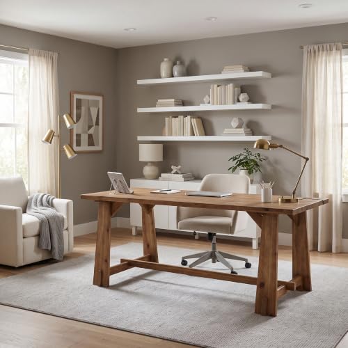 63" Long Large Wood Desks, Farmhouse Office Desk