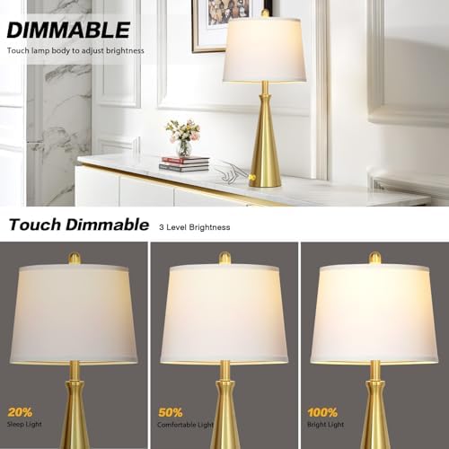 Rinweey 28" Modern Gold Touch Table Lamp Set of 2 for Living Room,Gold Bedside Lamps with USB A+C Ports - Gold Metal Table Lamp Set for Nightstand, End Table - 2 Bulbs Included