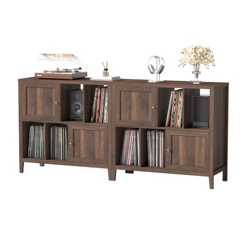 Record Player Stands Set of 2, Modern Vinyl Media Cabinet, Brown