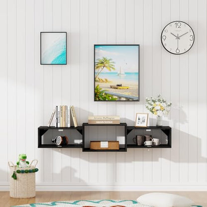 43" Floating TV Stand, Wood Entertainment Center with Big Storage