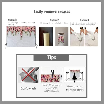 7x5ft White Brick Wall Floral Backdrop with Hanging Flowers – Spring Garden Photo Backdrop for Bridal Shower, Baby Shower, Birthday Party, Wedding Photography Decoration - size: 7x5ft