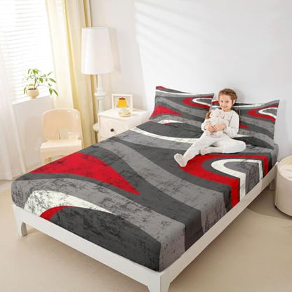 Red and Gray Bed Sheet Set Modern Abstract Art Fitted Sheet for Kids Boys Girls Teens Retro Circle Bedding Set Swirl Bed Cover 2Pcs with 1 Pillow Case Twin Size - color: Multi Aa04, size: Twin