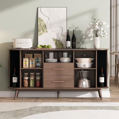 Walnut Sideboard Buffet Cabinet with Storage for Dining Room，63"