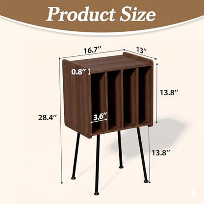 Record Player Stand with 4 Cabinets, Walnut