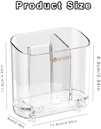 Acrylic Electric Toothbrush Holder with Detachable Base, 2 Slots Wall-Mounted Bathroom Storage Caddy, Clear Makeup Brush Organizer with Removable Divider for Toothpaste, Razors, Kitchen & Office Desk