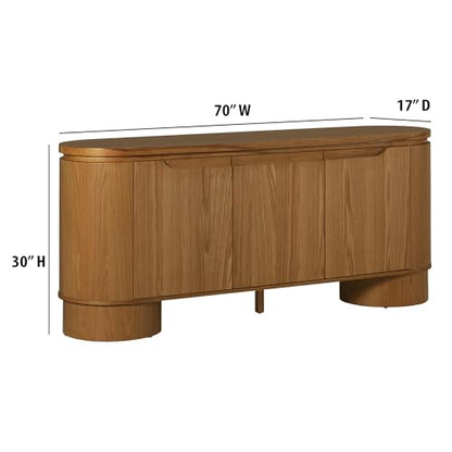 Maya Large Curved Modern Solid Oak Wood Veneer 70 Inch Sideboard TV Stand with Storage, Medium Brown Oak