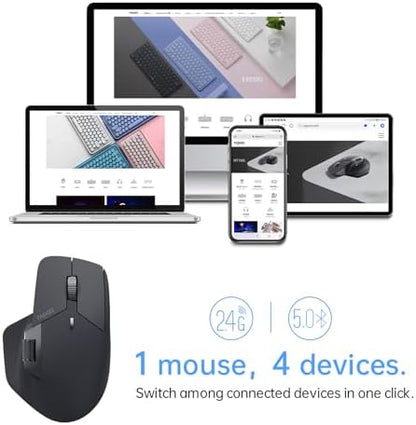 Rapoo MT760 Multi-Device Wireless Mouse, Bluetooth 5.0 and 2.4G Multi-Mode Connection, Up to 4 Devices, 11 Programmable Buttons, 4K DPI, 90 Days Battery Life, PC, Matte Black
