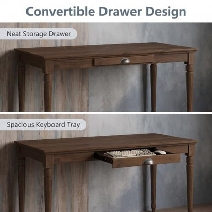 60" Rustic Farmhouse Wood Writing Desk with Storage Drawer