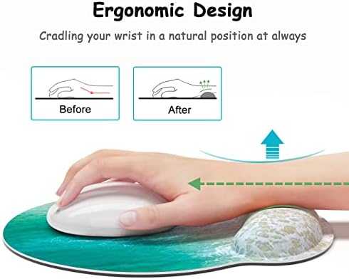 Ergonomic Mouse Pad with Wrist Support, Beach Style Memory Foam Wrist Rest Mouse Pads, Cute Computer Laptop Office Accessories Decor, Pain Relief Mousepad for Gaming Work Men Women, Green