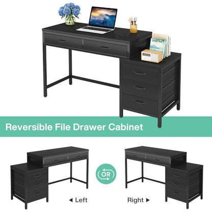 Computer Desk with 5 Drawers, Reversible Home Office Desks