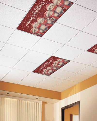 Red Christmas Magnetic Fluorescent Light Covers for Ceiling Lights 2 x 4 Feet,Vintage Owl White Snowflakes Watercolor Office Classroom Kitchen Drop Ceiling Light Covers Filters Shade Panel 2 Packs