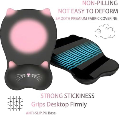 Gel Mouse Pad with Wrist Rest for Mouse Ergonomic Cat Mouse Wrist Rest Non-Slip Silicone Cute Mousepad with Wrist Support for Computer Desk Gaming Laptop Home Office Desk Accessories Black Pink