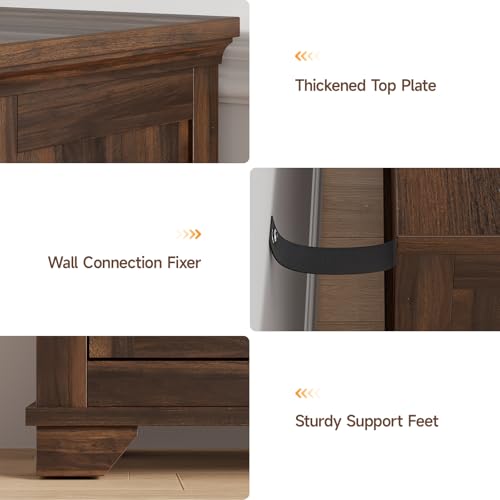 63 Inch Buffet Cabinet with Storage, 4 Carved Doors, Brown