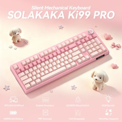 SOLAKAKA KI99 Pro 96% Wireless Mechanical Keyboard (Pink, Silent Switch)