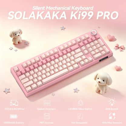 SOLAKAKA KI99 Pro 96% Wireless Mechanical Keyboard (Pink, Silent Switch)