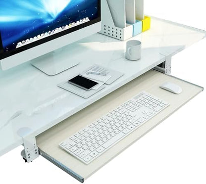 Ergonomic Wooden Keyboard Drawer Tray With Sliding Rails, Under Desk Pull-Out Keyboard Shelf, No Drill Installation(Walnut,65 * 30Cm)